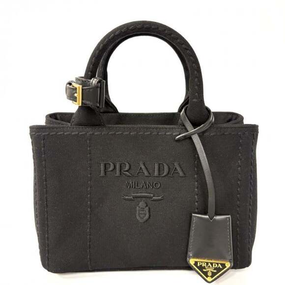 PRADA Canapa RICAMO 1BA038 Cotton Canvas Mini Handbag in Black, 2-Way Shoulde... - Picture 2 of 11